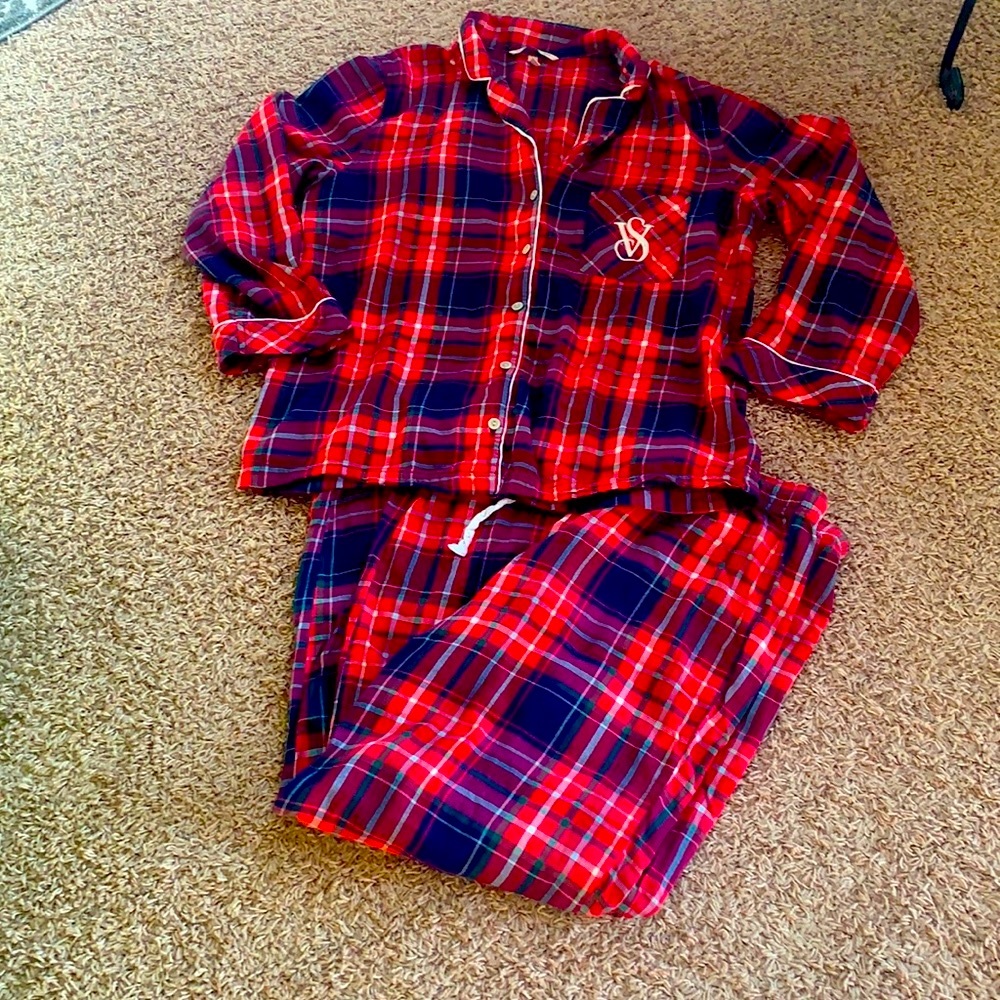 Victoria’s Secret Cotton Blend Plaid Pajama Set Red M Button Vintage Lounge